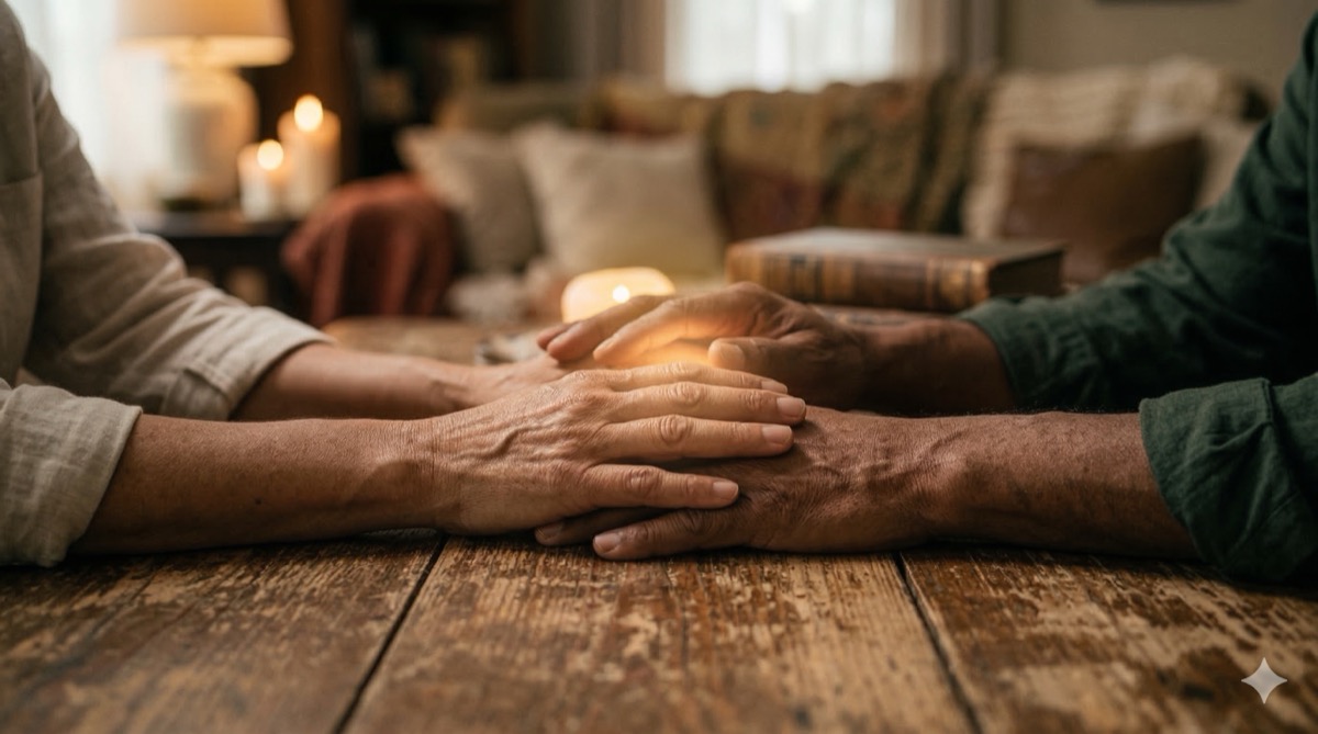 Two people in warm, connected conversation representing healing relationships