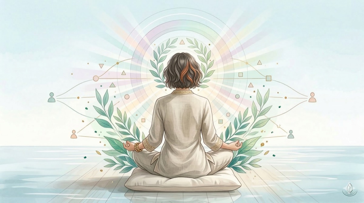 Person in peaceful meditation representing mental wellbeing and inner balance