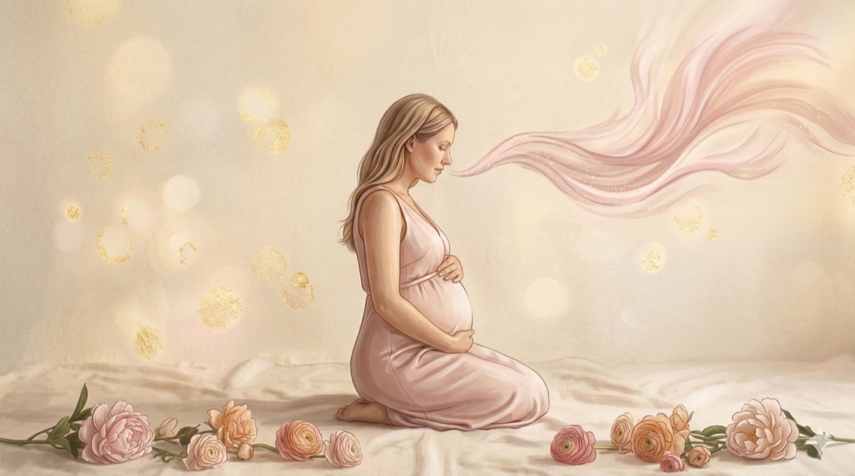 Pregnant woman practicing mindful breathing exercises