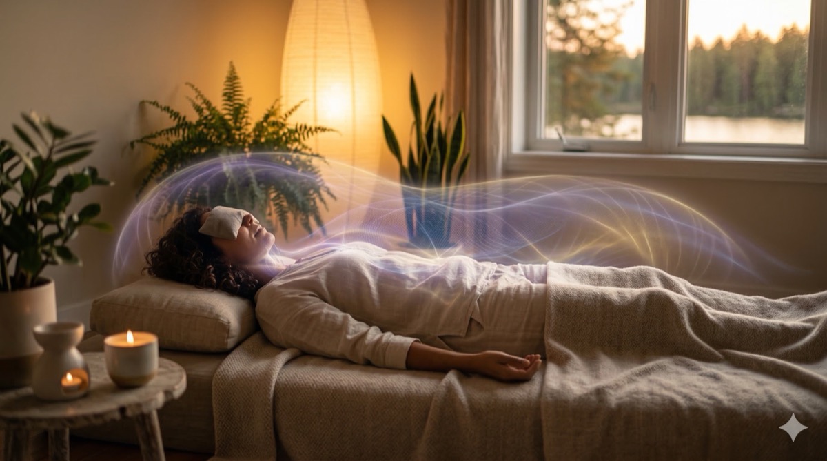 Person in deep relaxation during yoga nidra practice